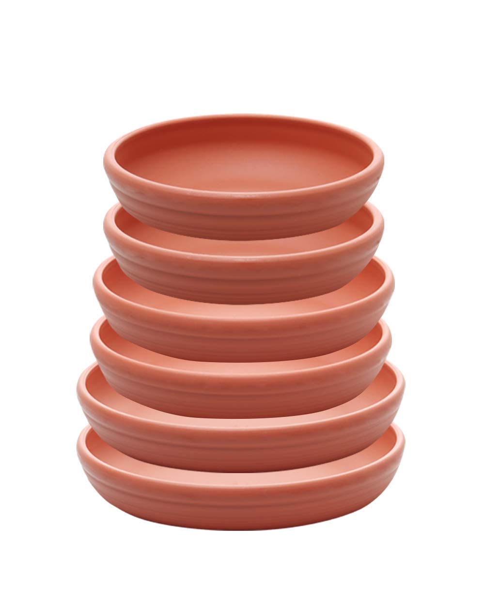 SAROSORA Round Plastic Plant Saucer Drip Tray Set of 6 for Indoor Outdoor Home Garden Flower Plant Container Flower Pot Pallets ((14+17+20cm) x2, Terracotta)