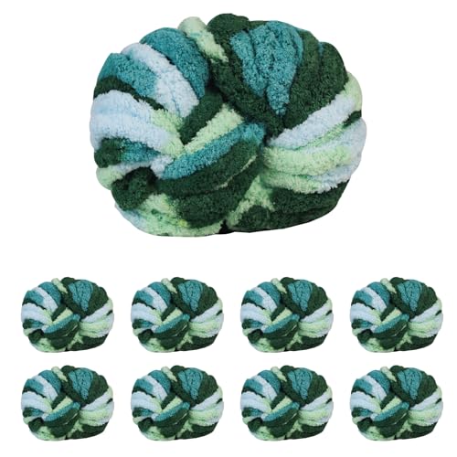8 Pack Chunky Yarn for Crocheting,Tie Dye Fluffy Jumbo Chenille,Soft Plush Yarn Bulky, Mixed Color Giant Thick Fuzzy for Hand Knitting or Arm Knitting,(Mint, Teal, Green)