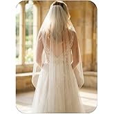 Latious Fingertip Wedding Veils White 1 Tier Bridal Veil for Brides and Women