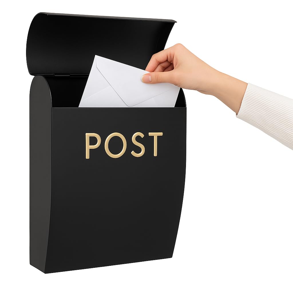 Assorted Collections Black Post Box Wall Mounted Letterbox with Easy Access No Lock for Outdoor Use Weatherproof And Durable Mailbox Easy Installation Strong Construction Perfect for Homes and Offices