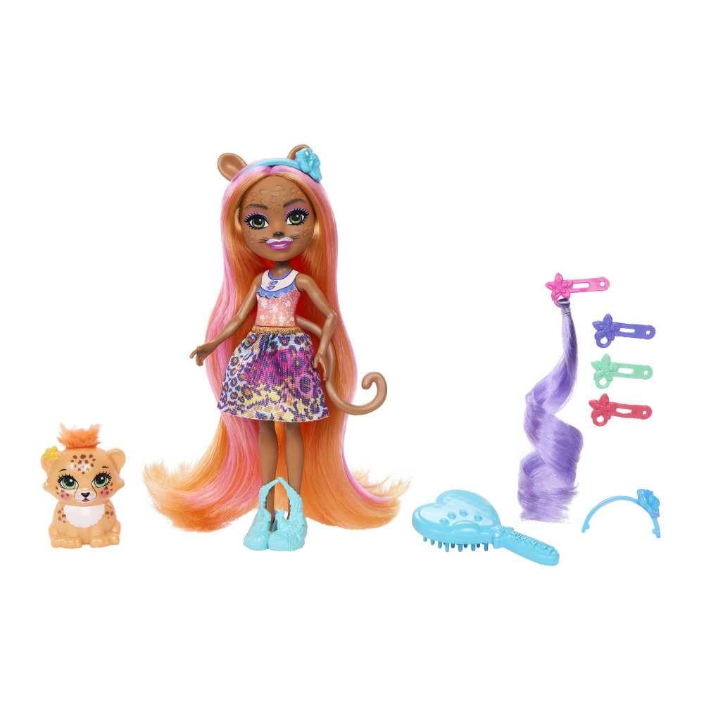 Enchantimals Glam Party Deluxe Doll - Zemirah Zebra, Gillian Giraffe or Charisse Cheetah with Super Long Hair and 5 Hair Play Accessories, for Children from 4 Years