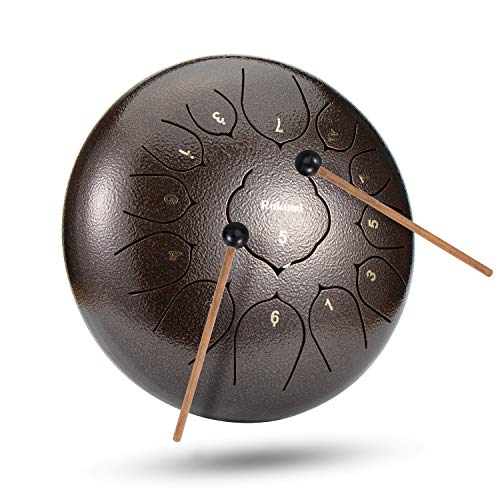 Steel Tongue Drum-13 Note 12 Inch Percussion Instrument Lotus Hand Pan Drum C key with Drum Mallets Carry Bag… - Thumbnail 6