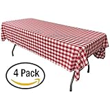 Pack of 4 Plastic Red and White Checkered Tablecloths - 4 Pack - Picnic Table Covers
