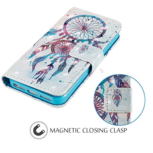 iPhone SE Case,iPhone 5S Case,iPhone 5 Case, JanCalm [Wrist Strap] [Kickstand] [3D Painted Pattern] [Card/Cash Slots] PU Leather Wallet Magnetic Flip Folio Cover + Crystal pen (Dream Catcher Pattern) - Thumbnail 3