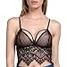 Wink Gal Women's Floral Strappy Longline Sheer Lace Bralette Transparent Fringe Tank Cami Crop Tops Black Small