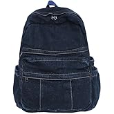 TYHOTULY Denim Backpack for Women Men Y2K Aesthetic Daypack Classic Retro Jeans Backpacks Casual Lightweight Laptop Backpack (Dark Blue)