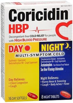 Coricidin HBP Day/Night Multi-Symptom Cold Softgels/Tablets - 24 ct, Pack of 5