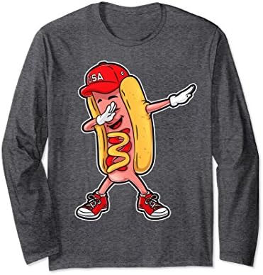 Unisex Hot dog Dabbing T shirt Funny Meme Hotdog Merica USA T-shirt XL: Dark Heather