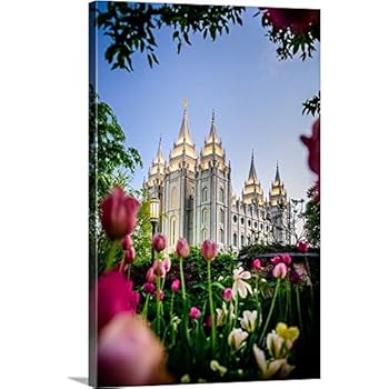 Salt Lake Temple with Tulips, Salt Lake City, Utah Canvas Wall Art Print, 16
