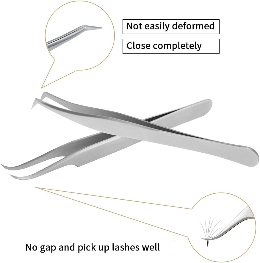 Lunamoon Eyelash Extension Tweezers 2pcs - (Tweezers set03), Silver - Image 5