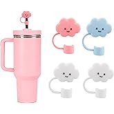Bchjatk 4PCS Clouds Print Straw Covers with Stanley 30&40 Oz Cup, 10mm Soft Silicone Caps, Dust-Proof Reusable Drinking Straw Toppers, Fun Tumbler Decorations