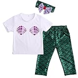 3PCS Clothes Set Baby Short Sleeve T-shirt and Mermaid Pant With Headband