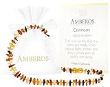 Amber Teething Necklace for Babies (Unisex) - Anti Flammatory, Drooling & Teething Pain Reduce Properties - Certificated Natural Oval Baltic Jewelry with the Highest Quality Guaranteed.
