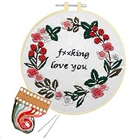 Nuberlic Embroidery Kit Cross Stitch Funny Sassy Kit for Adults Beginners Printed Embroidery Starters Kits with Pattern for Kids Crafts Embroidery Hoops Floss Thread Needles