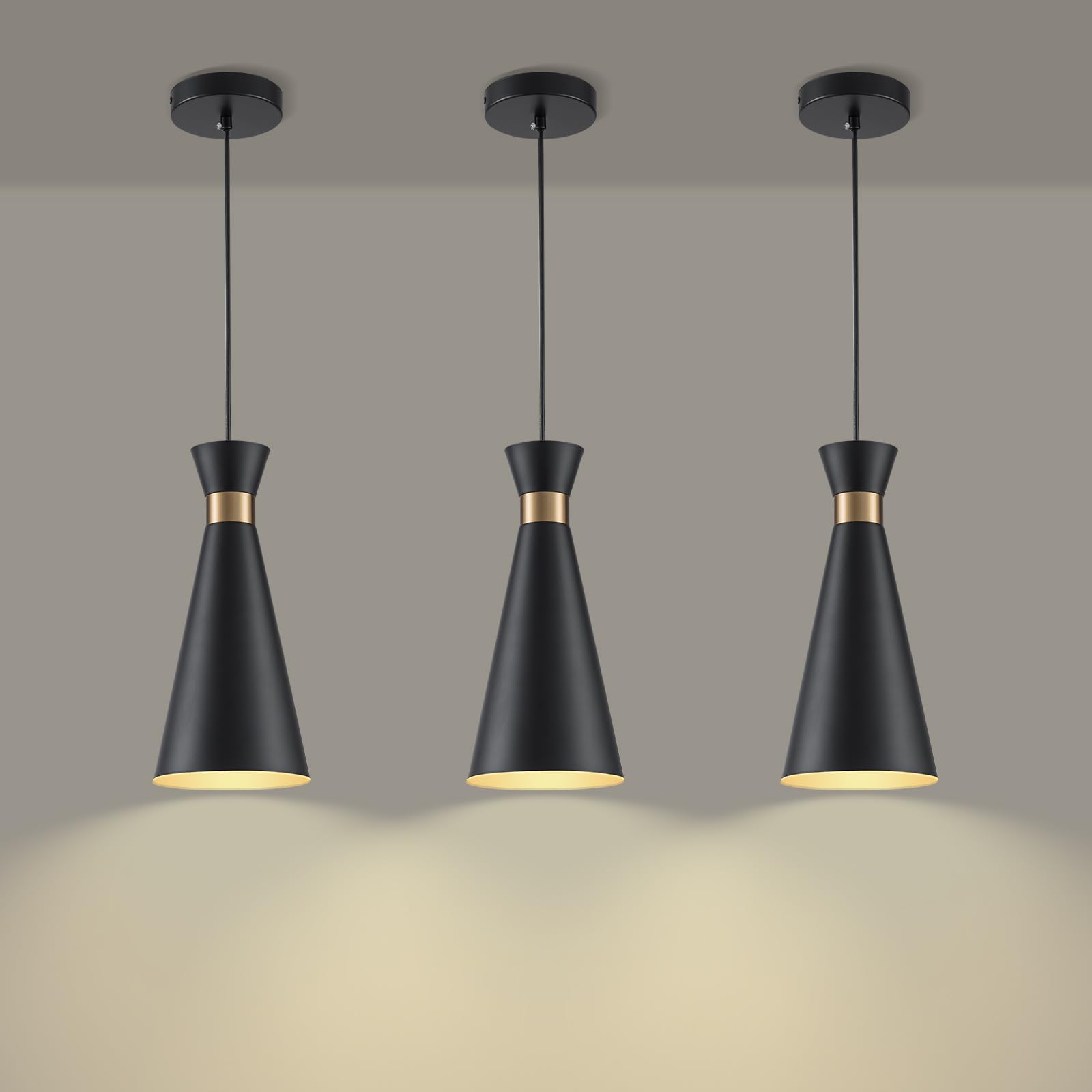 View 1 of 2026 New 3 Pack Pendant Lights Kitchen Island Black Gold, 5.9" Mini Modern Island Lights for Kitchen Pendant Light fixtures Adjustable Hanging Small Farmhouse Kitchen Island Lighting for Sink Bar