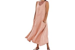 HXHYQKP Plus Size Dresses for Curvy Women Summer Casual Sleeveless Cotton Sun Dress Maxi Tunic Tank Beach Dress with Pocket
