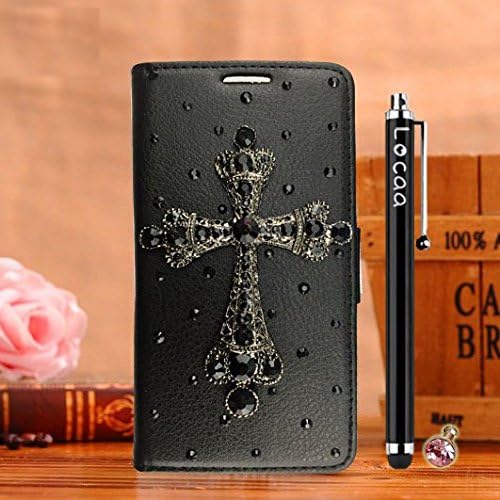 Locaa(TM) For Samsung Galaxy S7 Active 3D Bling Case 3 IN 1 Protector Luxury Crystal Cute Gift Present Bumper Leather Housing Shell Cover [Color 3] Black - Cross