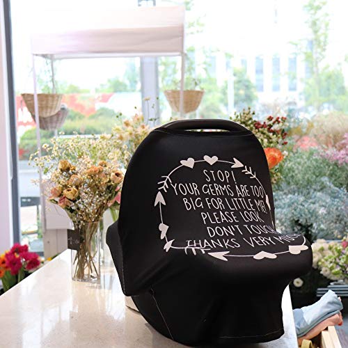 Nursing Cover Breastfeeding Scarf with Safety Warning No Touching Sign - Baby Car Seat Covers Soft Breathable Stretchy Infant Car Seat Canopy Cover Shopping Cart, Stroller, Carseat Covers - Thumbnail 5