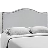 Modway Curl Upholstered Linen Fabric Queen Headboard Size With Nailhead Trim and Curved Shape in Sky Gray Fabric