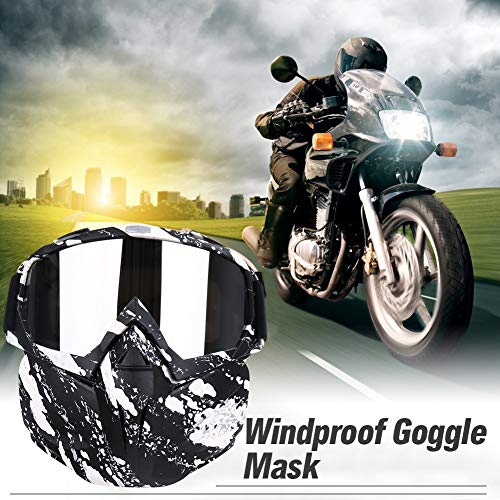 PiscatorZone Motorcycle Goggles Mask, Tactical Glasses with Detachable Mask Adjustable Windproof Outdoor Paintball Airsoft Mask Face Shield for Kids Men Women