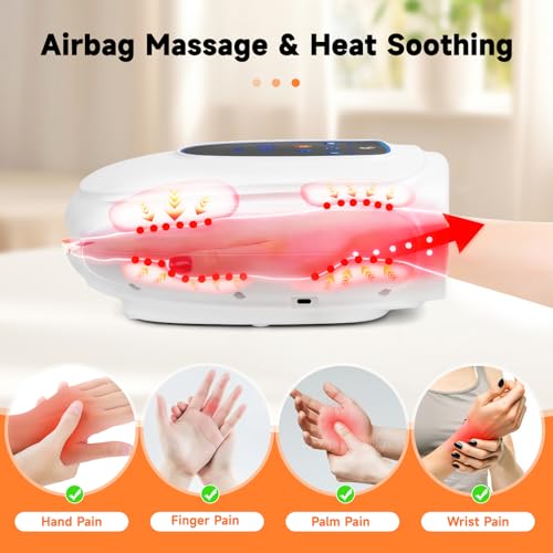 Hand Massager with Heat and Compression, Cordless Hand Massager for Arthritis and Carpal Tunnel, 3 Modes, 5 Levels, Pain Relief Heated Wrist Finger Massage, Gifts for Women Men Relaxation at Office