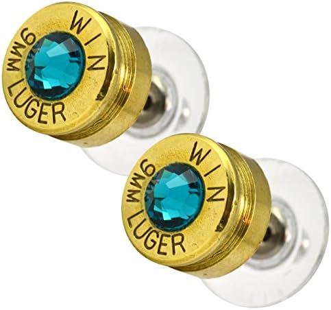 LoriDavidson Designer Brass 9mm Bullet Shell Swarovski Crystal Stud Earrings