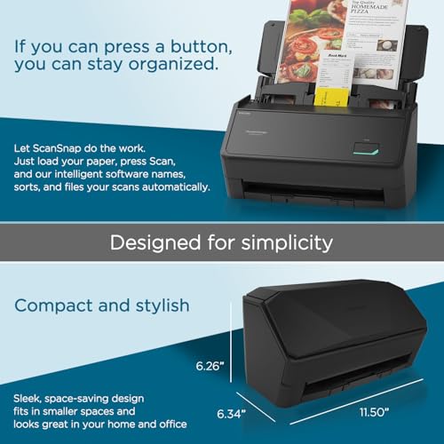 ScanSnap iX2400 High-Speed Simple One-Touch Button Colour Document & Receipt Scanner with 100 Page Auto Document Feeder for Mac or PC, Black