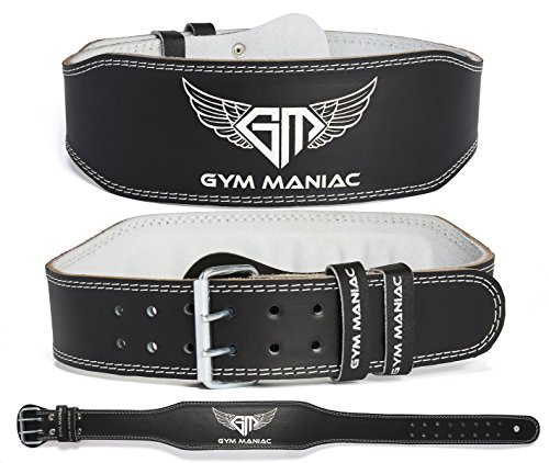 Gym Maniac Weight Lifting Waist Gym Belt | Adjustable Size, 2 Prong Buckle, Comfy Suede, Reinforced Stitching | Support Your Back & Alleviate Pains (Silver, Large)