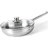 HOMICHEF 9.5 Inch Nickel Free Stainless Steel Saute Pan Induction Oven Safe - Premium Mirror Polished Stainless Steel Pan - Healthy Non Toxic Fry Pans