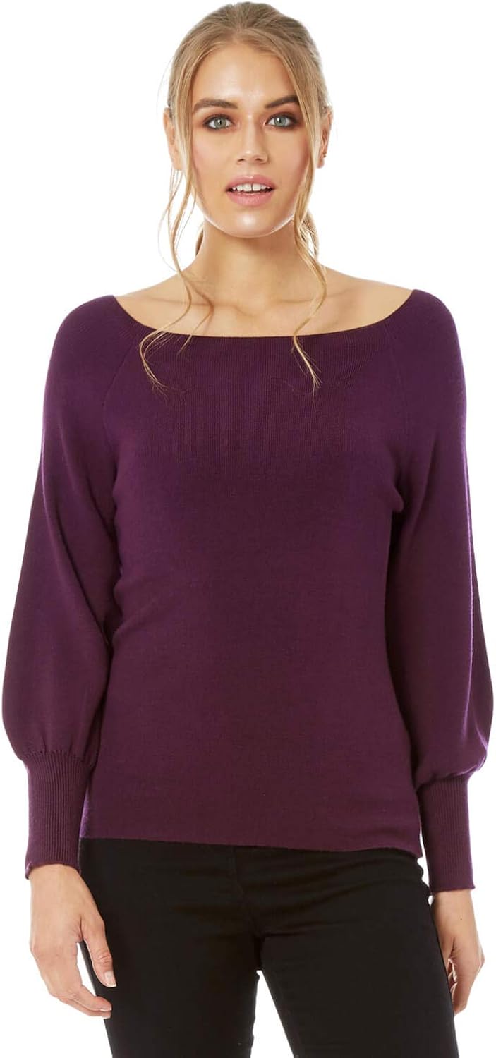 Roman Originals Women's Boat Neck Balloon Long Sleeve Jumper Ladies