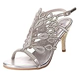VELCANS Womens Handmade Studded Rhinestone Peacock Shaped High Heels Prom Wedding Occassions Sandals