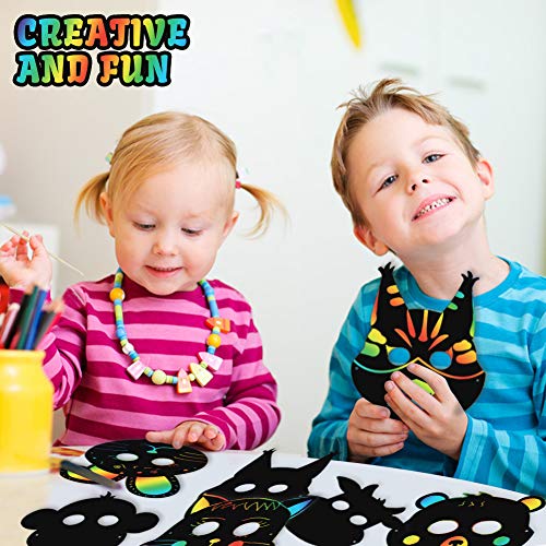 Koogel 30pcs Scratch Art for Kids,12 Kinds Rainbow Scratch Art Animal Masks Rainbow Magic Scratch Paper Scratch Art Paper for Childrens Painting Art Creation Painting Teaching