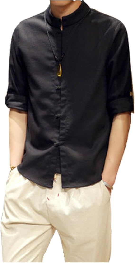 Amazon Co Jp 夏服 メンズ 無地 リネン シャツ 夏 青春 おしゃれ スタンドカラー 麻綿 薄い活力 シンプル カジュア ハンサム 純色 通勤 通学 黑 2xl 服 ファッション小物