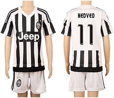 White & Black #11 Nedved Home Kids Youth Soccer Jersey (2015/16)