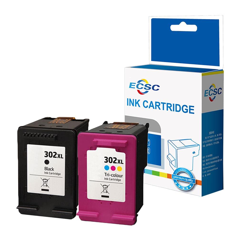 ECSC Remanufactured Ink Cartridge Replacement for HP Deskjet 1110 2130 All-in-One(AIO) 2132 AIO 2134 AIO 3630 AIO 3632 AIO 3634 AIO 3636 AIO 3637 AIO 3638 AIO 302XLBK/C (Black/Tri-Colour, 2-Pack)