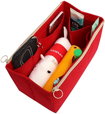 [Fits Various Bags, L.V Her.mes Long.champ Go.yard] Felt Tote Organizer (w/ Double Zipper Pockets), Purse Insert, Cosmetic Makeup Diaper Handbag, Belongings Pocket