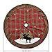 GMOEGEFT 48 Inches Christmas Tree Skirt, Red and Black Buffalo Plaid Mat with Brown Faux Fur Edge, Black Moose in Snowfield Pattern, Xmas Tree Holiday Decoration