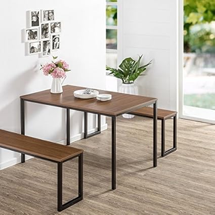 Amazon Com Priage Soho Brown Black Dining Table With 2 Benches
