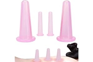 QOOWFEANIG 4PCS Facial Cupping Set for Face-Pink Silicone Massage Cups for Skin Care,Face Lift,Neck & Eye Massage,Anti-Aging 
