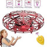 Mini Drones for Kids & Adults, RC UFO Helicopter with LED Lights, Hand Operated Easy Indoor Outdoor Small Orb Flying Ball Drone Toys Gifts for Beginners, Boys & Girls(Red)