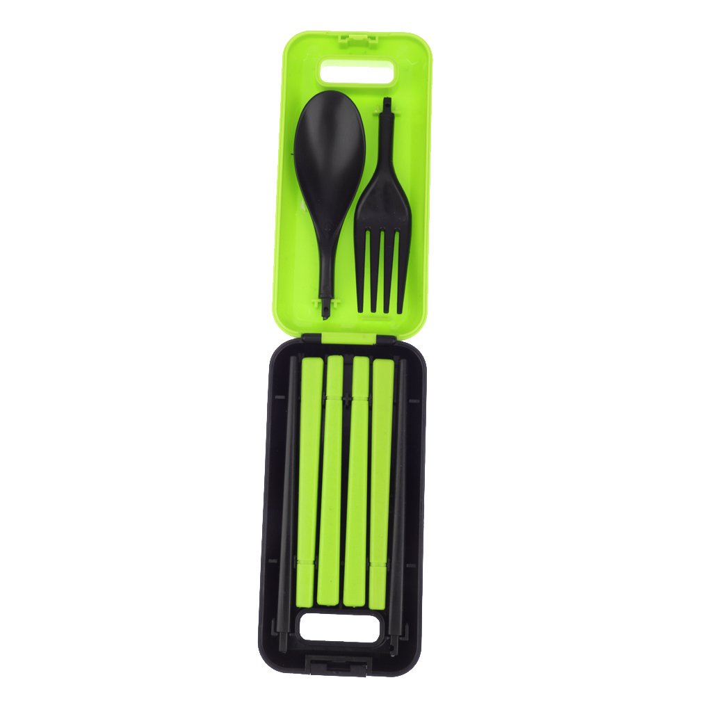 MagiDeal Portable Travel Kit Camping Cutlery Set Compact Utensil Set Spoon+Fork+Chopstick with Case - Green