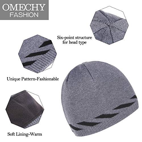 OMECHY Winter Beanie Skull Cap Warm Knit Fleece Lined Ski Slouchy Toboggan Hat for Men & Women Grey - Thumbnail 5
