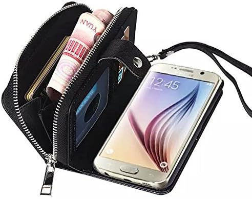 Galaxy S6 Wallet Case,Mengde Zipper Flip Removal PU Leather Wallet Purse Cover With Detachable Magnetic Hard Protective Case Folio Holster credit card slots Slim Cover For Samsung Galaxy S6(Black)