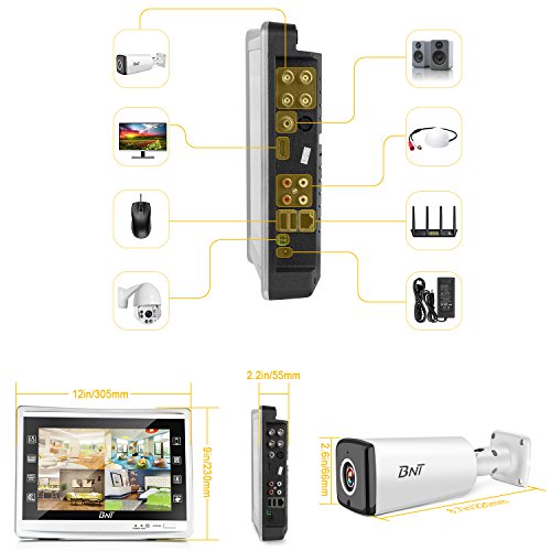 SECURITY CAMERA SYSTEM, BNT 1080P 4CH AHD DVR with HD Monitor & 2 Waterproof Outdoor Indoor 2MP Home CCTV Surveillance Camera Night Vision/Remote View/Motion Detect with Email Alert NO Hard Drive