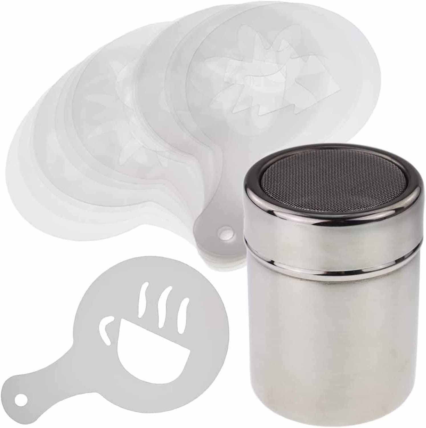 1 Stainless Steel Mesh Powder Spreader 16 Coffee Garland Mold Printing Models 1 Plastic Coffee Bean Spoon Set for DIY Cappuccino Coffee Lcing Sugar Cocoa Flour & Latte Coffee