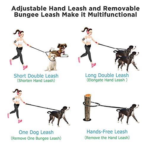 Peteast Double Dog Leash, Adjustable Heavy Duty Double Leash for Dogs Dual Dog Leash 360°Tangle Free & Soft Handle Two Dog Leash, Walking & Training Leash Two Dogs