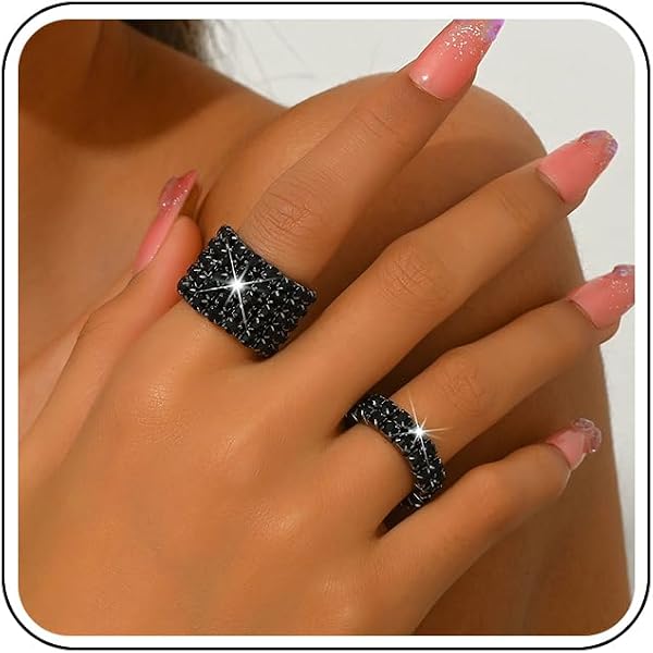 Pack De 6 Anillos Elásticos Apilables – 3 Estilos De Diamantes De Imitación, Ajustables