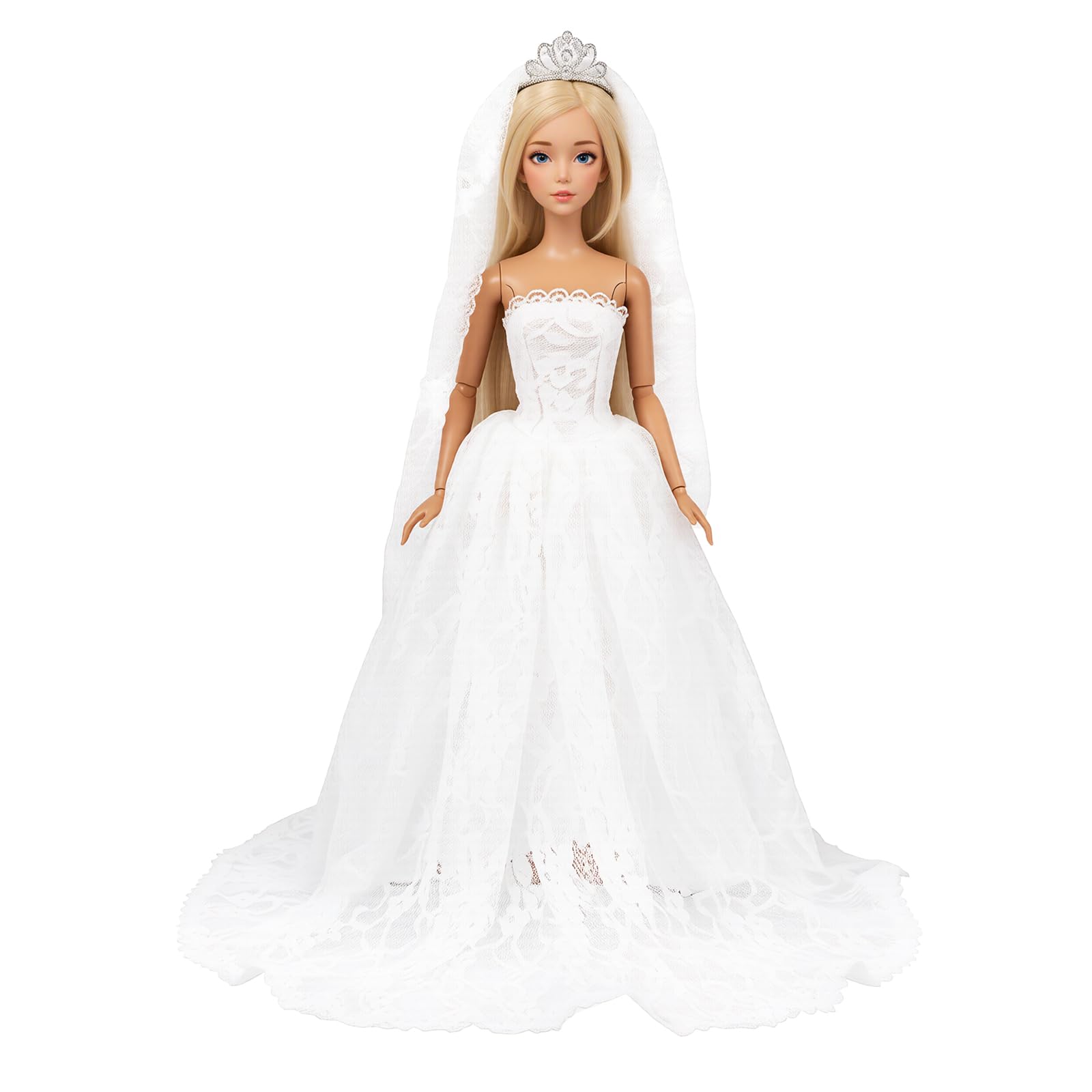 Miunana Princess Party Wedding Dress Clothes Gown Outfit with Veil for 11.5 Inch Girl Doll Gift