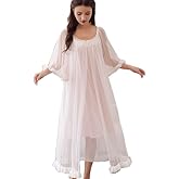 Womens Sexy Vintage Loungedress Nightgown 2 pcs Victorian Sleepwear Nightshirt Girls Pajamas