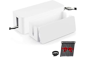 DAVIDSONS COLLECTION Cable Management Box Organizer, Pack of 2 Wire Concealer to Cover Hide Surge Protector & Power Strip on Desk Floor, with 5 Cord Fastening Tapes for Office, Home, Kitchen (Ice White)